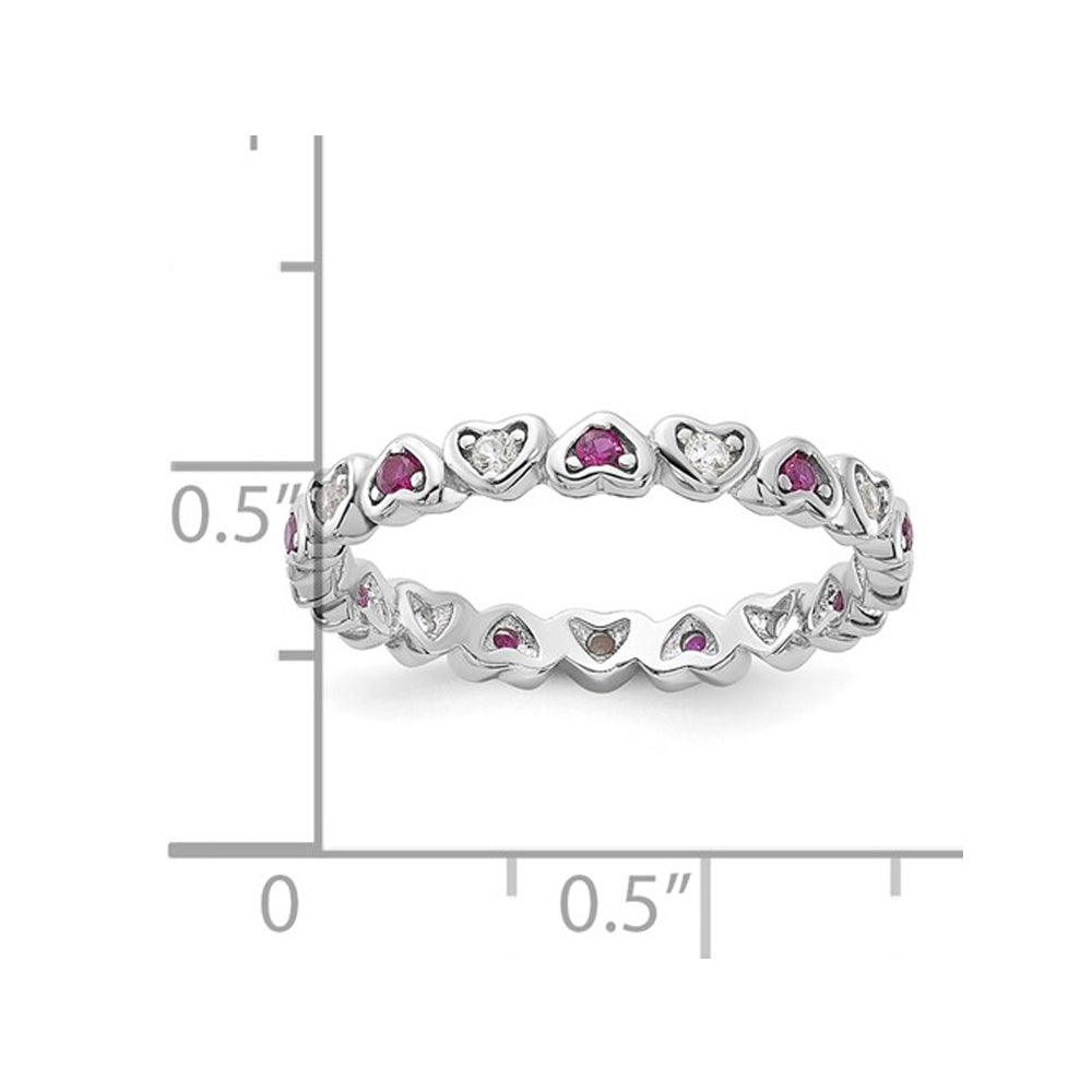 2/5 Carat (ctw) Lab-Created Ruby and White Sapphire Heart Ring Band in Sterling Silver Image 3
