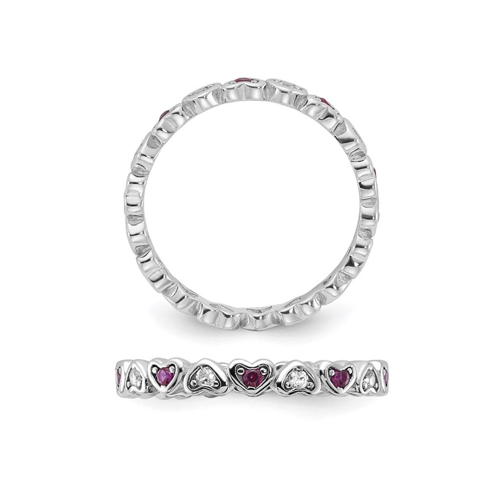 2/5 Carat (ctw) Lab-Created Ruby and White Sapphire Heart Ring Band in Sterling Silver Image 4