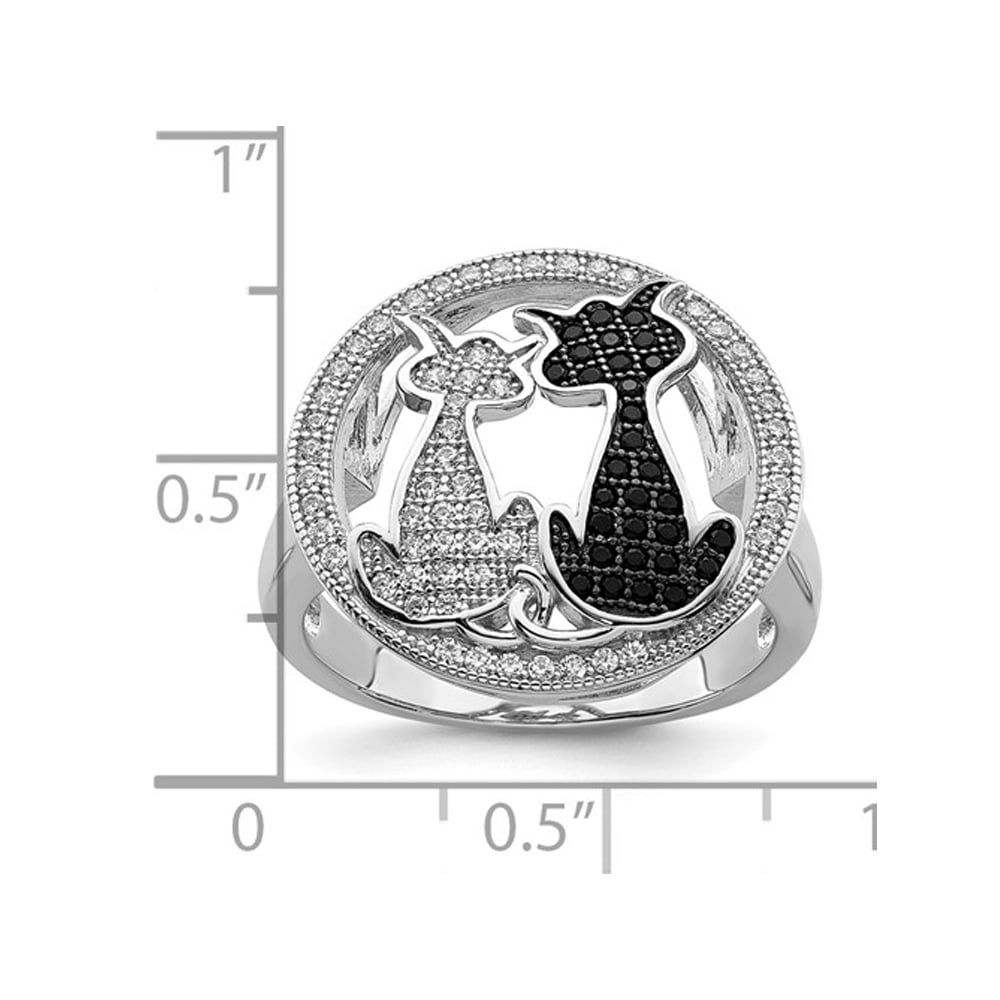 Sterling Silver Black and White Micro-Pave Synthetic Cubic Zirconia (CZ) Cat Ring Image 3
