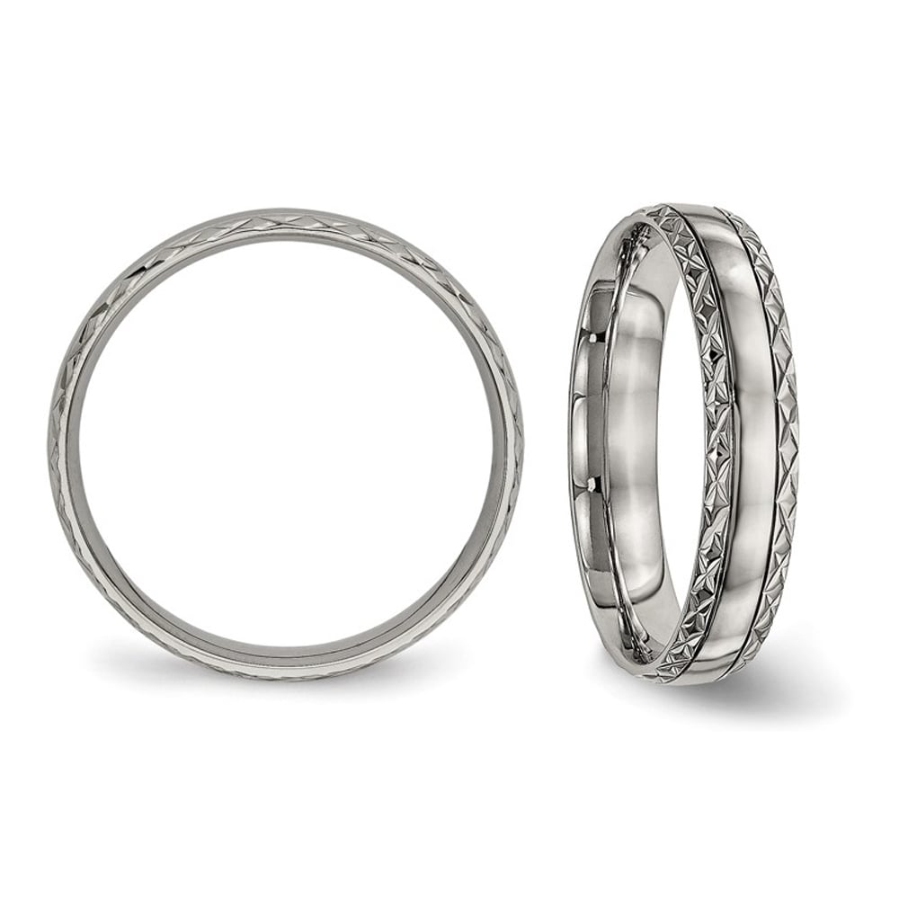 Ladies or Mens Titanium Polished Criss-Cross Grooved Band Ring (5mm) Image 3