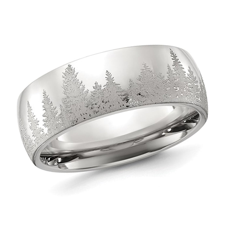 Mens Stainless Steel Polished Laser-Cut Tree Design Band Ring (8mm) Image 1