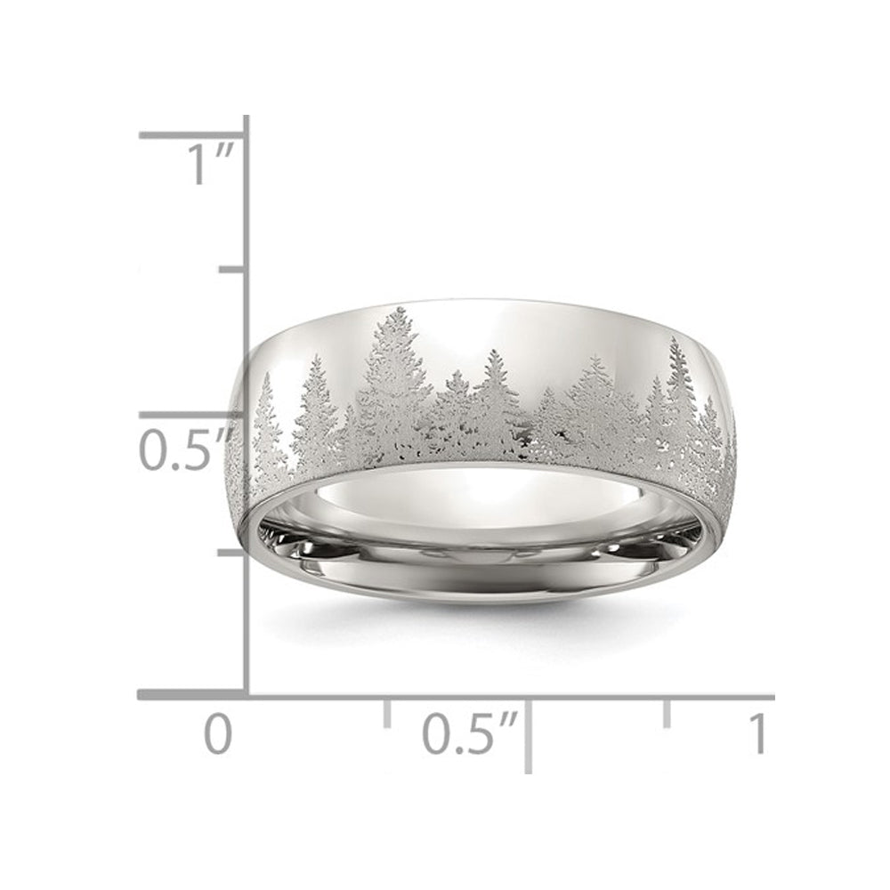 Mens Stainless Steel Polished Laser-Cut Tree Design Band Ring (8mm) Image 2