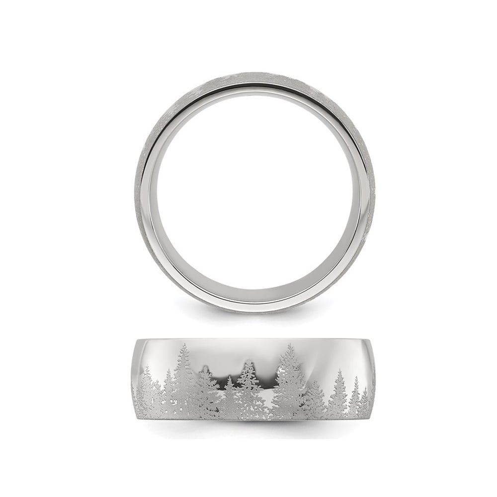 Mens Stainless Steel Polished Laser-Cut Tree Design Band Ring (8mm) Image 3