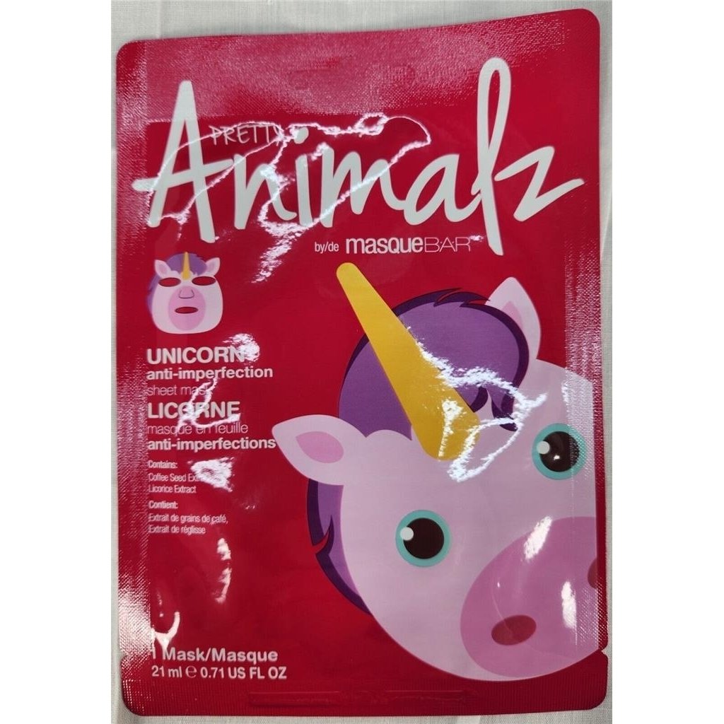 masque BAR Pretty Animalz Unicorn Facial Sheet Mask - 6 Pack Cleansing Hydrating Image 3