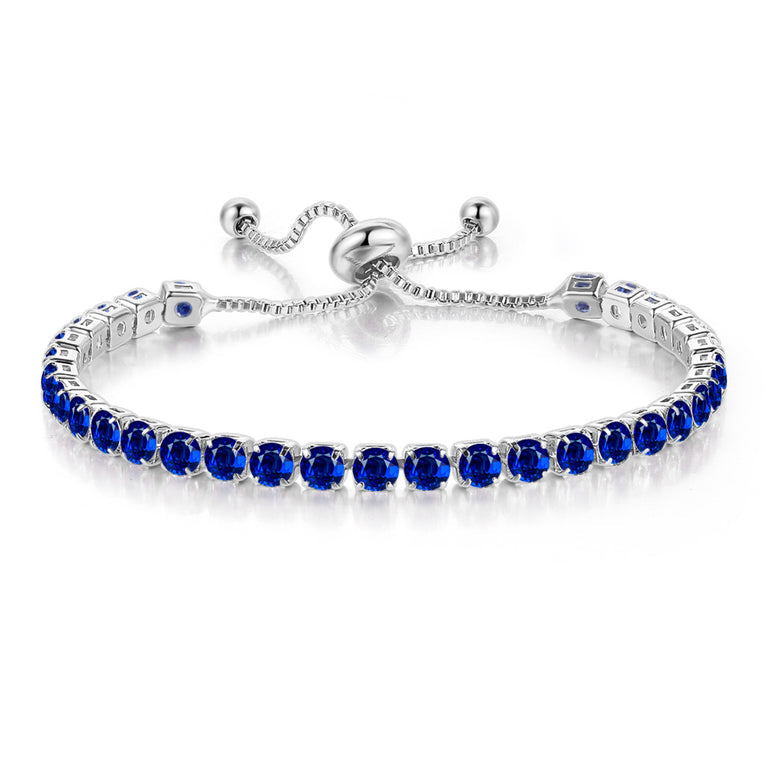 10k White Gold 6 Cttw Created Blue Sapphire Round Adjustable Tennis Plated Bracelet Image 1