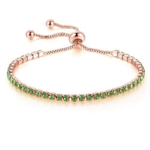 10k Rose Gold 7 Cttw Created Peridot Round Adjustable Tennis Plated Bracelet Image 1