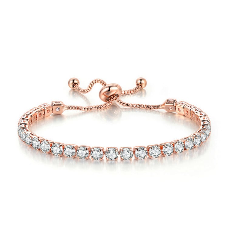 10k Rose Gold 6 Cttw Created Cubic Zirconia Round Adjustable Tennis Plated Bracelet Image 1