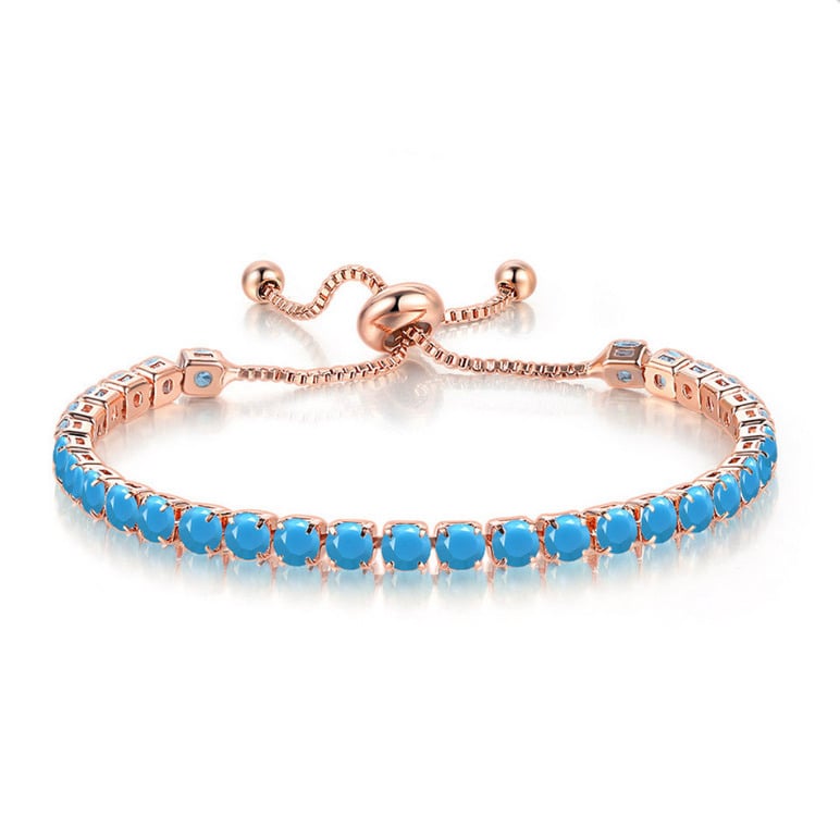 10k Rose Gold 7 Cttw Created Turquoise Round Adjustable Tennis Plated Bracelet Image 1