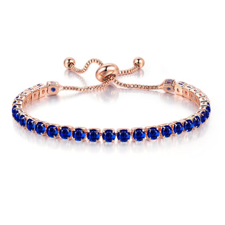 18k Rose Gold 6 Cttw Created Blue Sapphire Round Adjustable Tennis Plated Bracelet Image 1