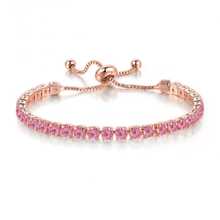 18k Rose Gold 6 Cttw Created Pink Sapphire Round Adjustable Tennis Plated Bracelet Image 1