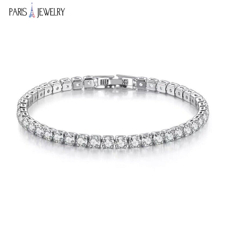 Paris Jewelry 14K White Gold 4 Carat Created White Sapphire Tennis Bracelet Plated Image 1