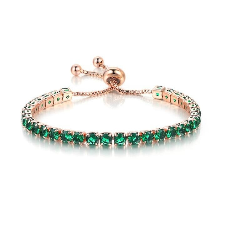 18k Rose Gold 6 Cttw Created Emerald Round Adjustable Tennis Plated Bracelet Image 1
