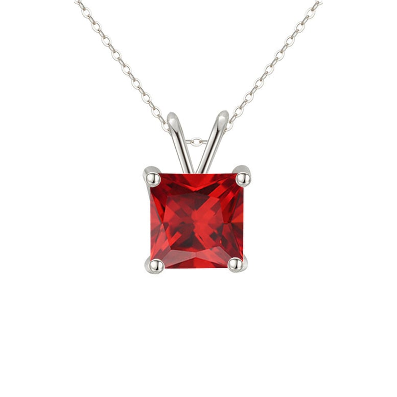 18K White Gold 2 Carat Created Ruby Princess Stud Necklace Plated 18 Inch Image 1