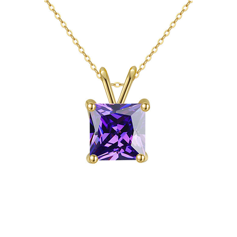 18K Yellow Gold 3 Carat Created Amethyst Princess Stud Necklace Plated 18 Inch Image 1