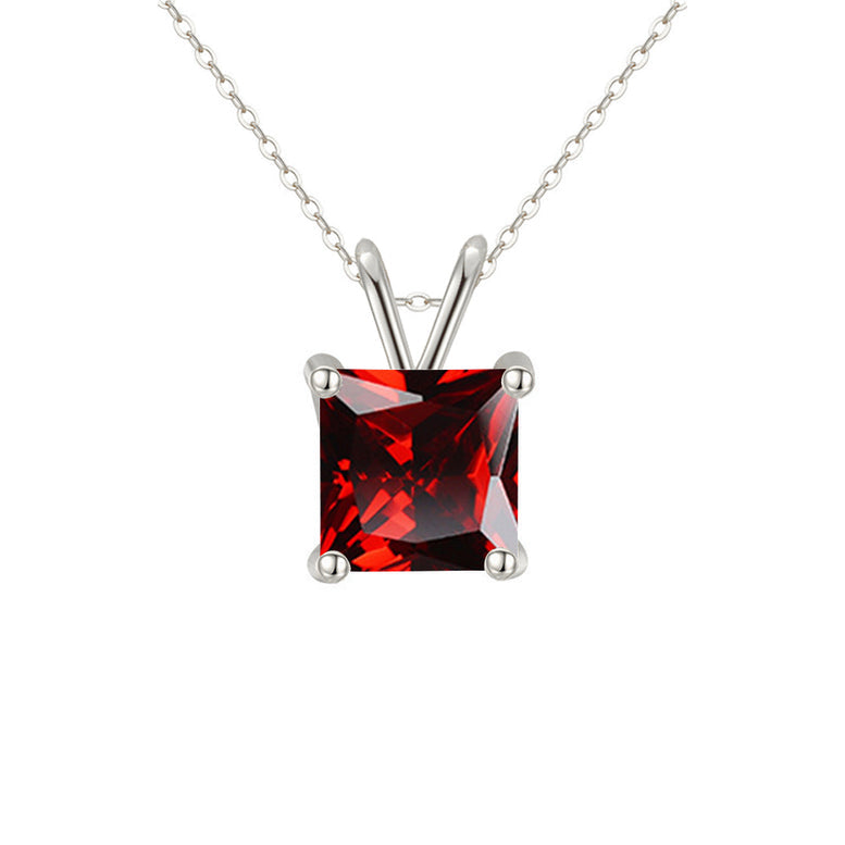 18K White Gold 3 Carat Created Ruby Princess Stud Necklace Plated 18 Inch Image 1