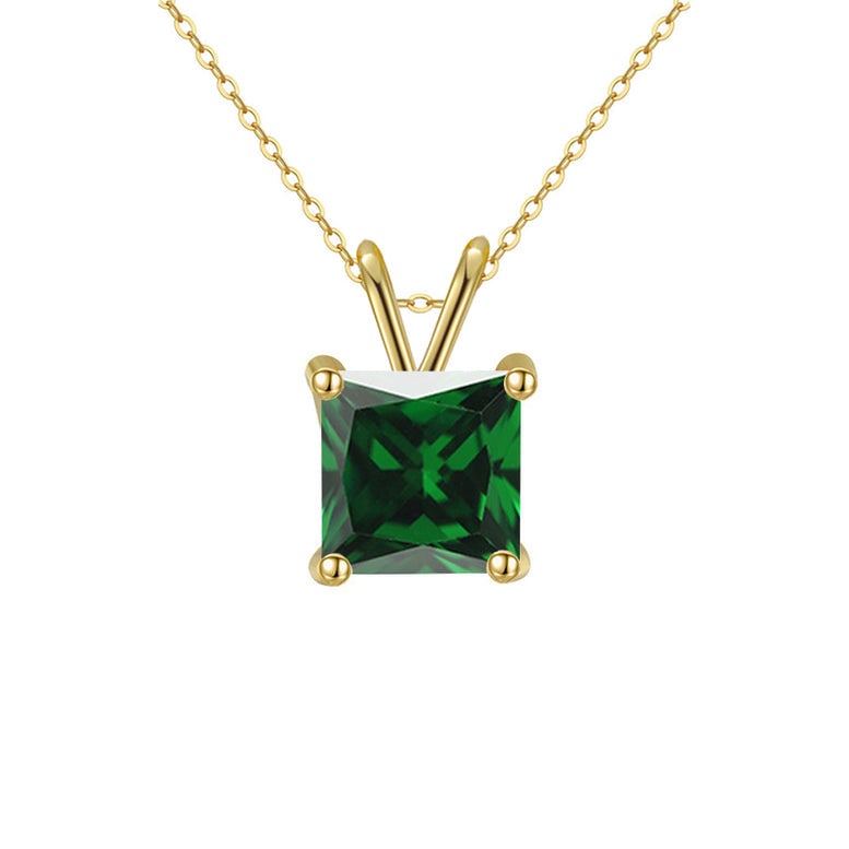 18K Yellow Gold Princess Emerald Created Sapphire 2CT CZ Necklace 18 Inch Plated Image 1