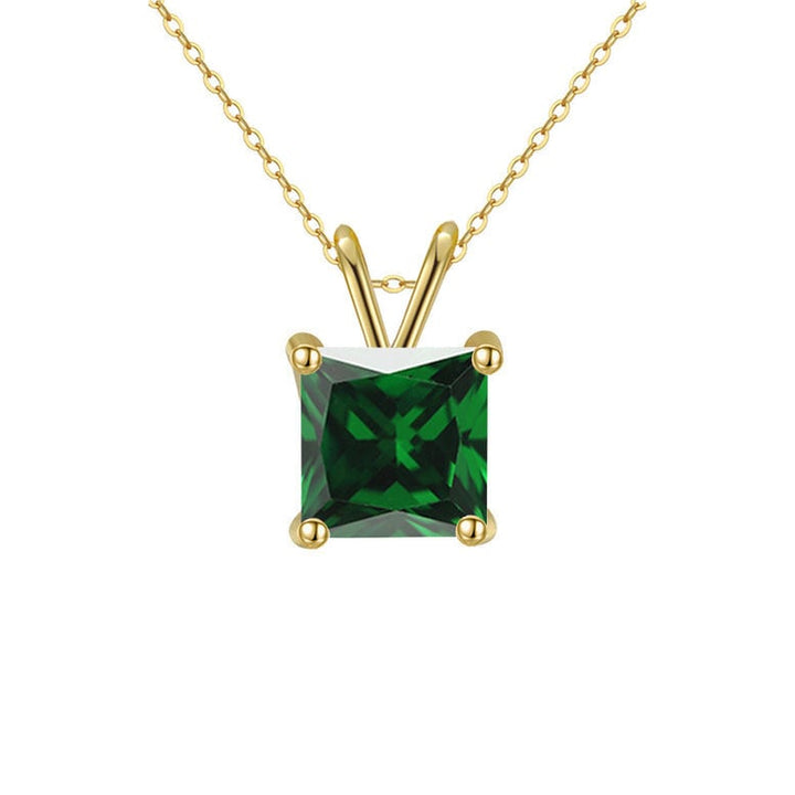 18K Yellow Gold Princess Emerald Created Sapphire 2CT CZ Necklace 18 Inch Plated Image 2