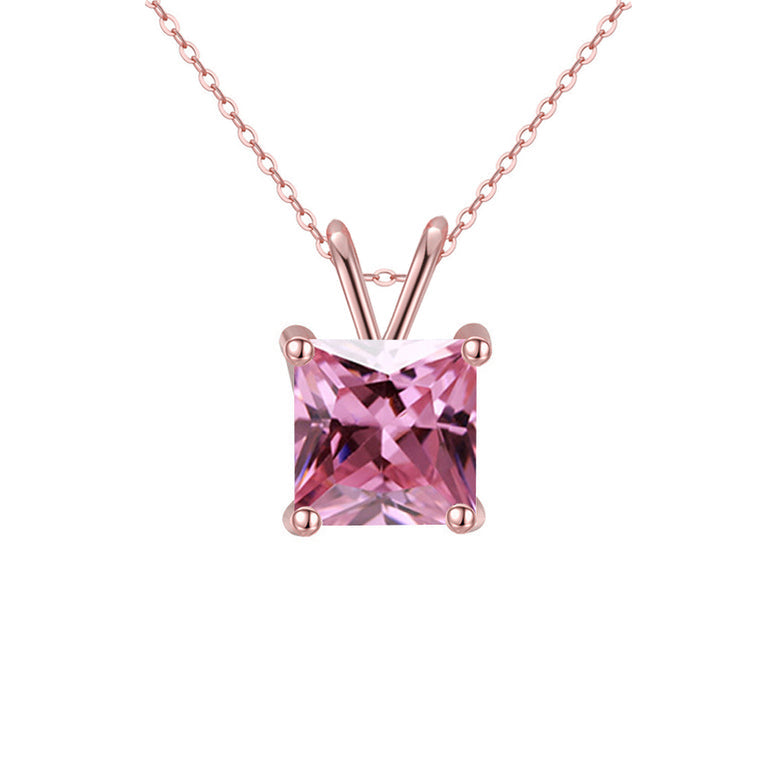 18K Rose Gold 2 Carat Created Pink Sapphire Princess Stud Necklace Plated 18 Inch Image 1