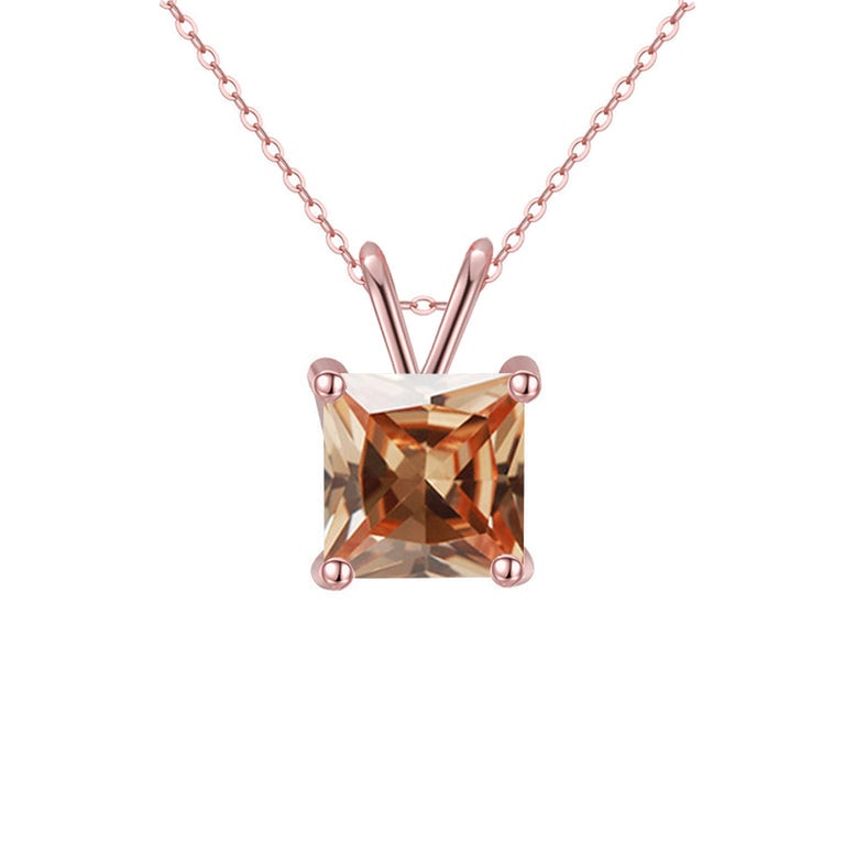 18K Rose Gold 2 Carat Created Citrine Princess Stud Necklace Plated 18 Inch Image 1
