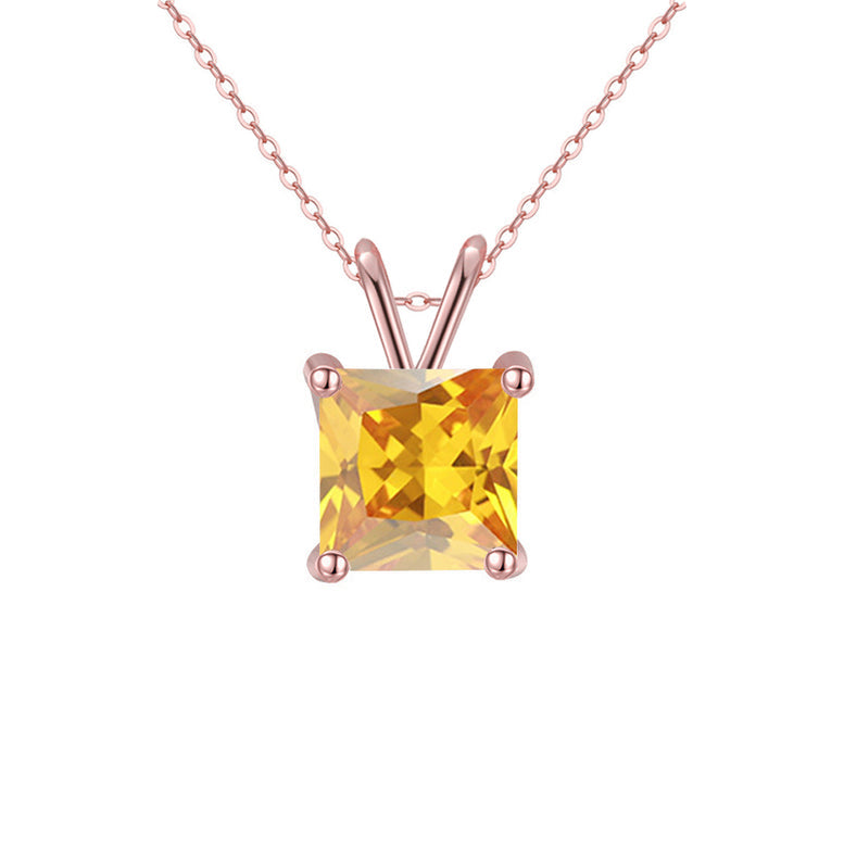 18K Rose Gold 2 Carat Created Yellow Sapphire Princess Stud Necklace Plated 18 Inch Image 1