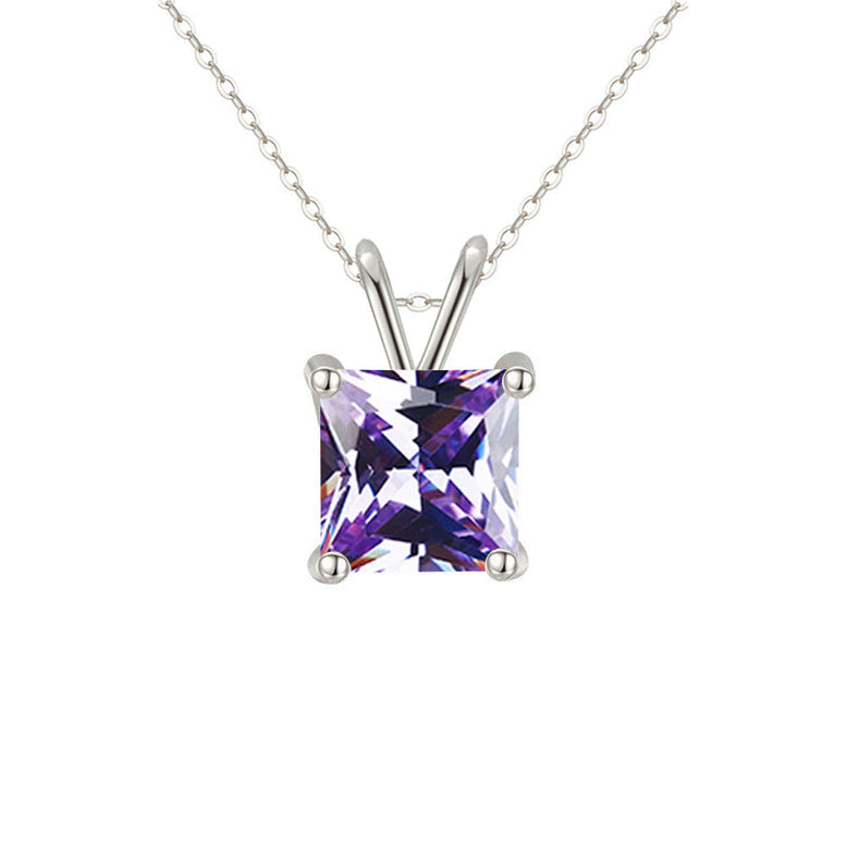 18K White Gold 2 Carat Created Alexandrite Princess Stud Necklace Plated 18 Inch Image 1