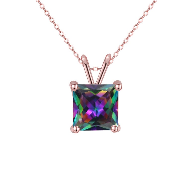 18K Rose Gold 2 Carat Created Mystic Princess Stud Necklace Plated 18 Inch Image 1