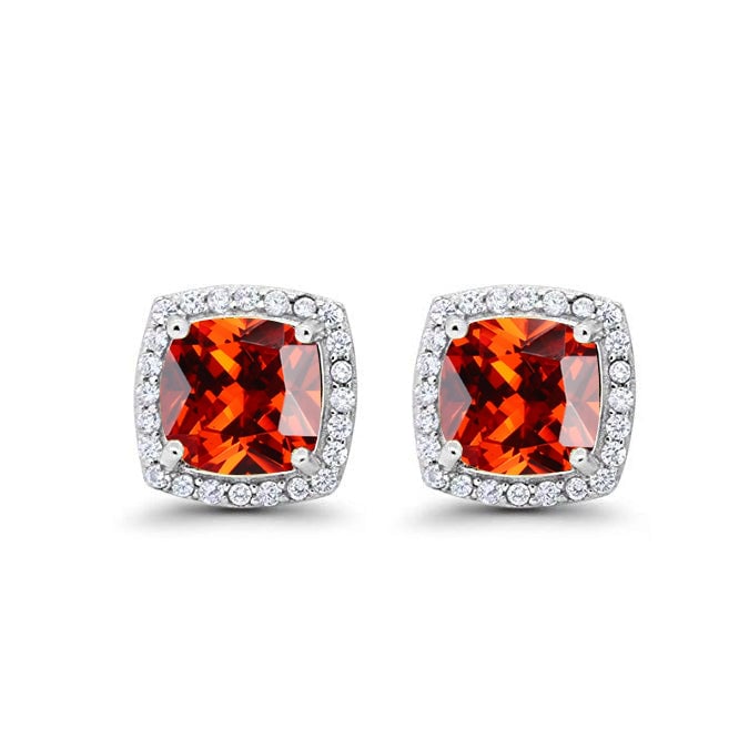 10k White Gold Plated 1 Ct Created Halo Princess Cut Ruby Stud Earrings Image 1
