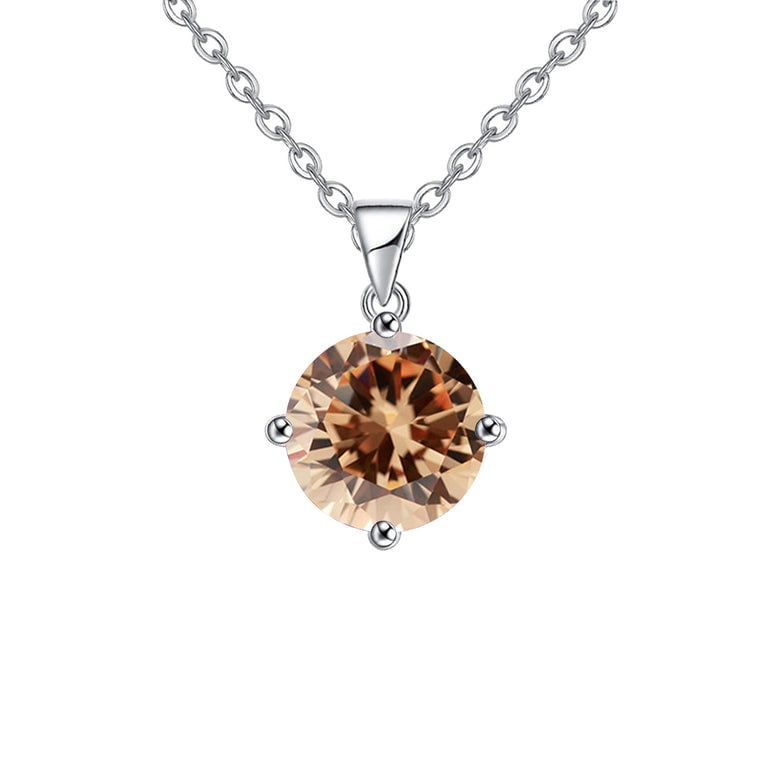 18K White Gold 1 Carat Created Citrine Round Stud Necklace Plated 18 Inch Image 1