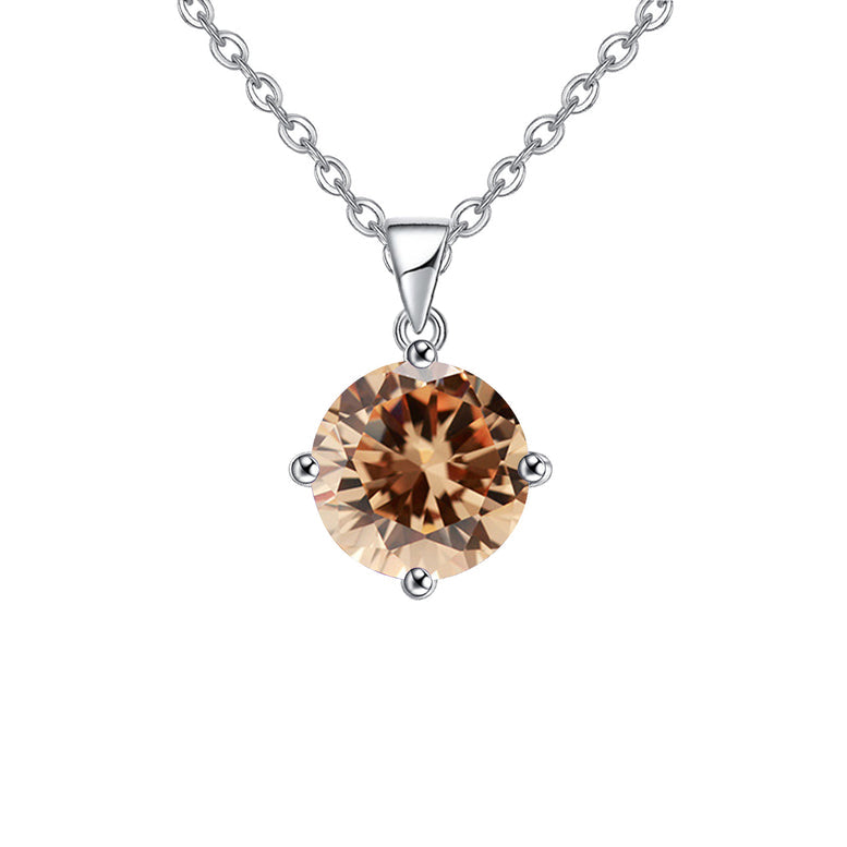 18K White Gold 3 Carat Created Citrine Round Stud Necklace Plated 18 Inch Image 1