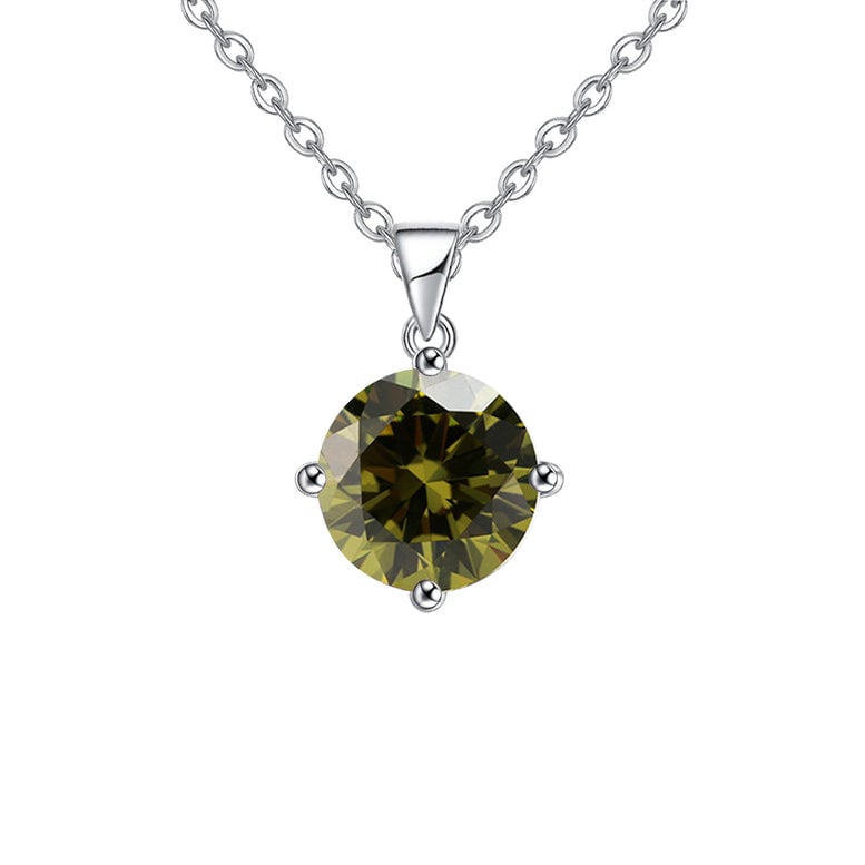 18K White Gold 4 Carat Created Peridot Round Stud Necklace Plated 18 Inch Image 1