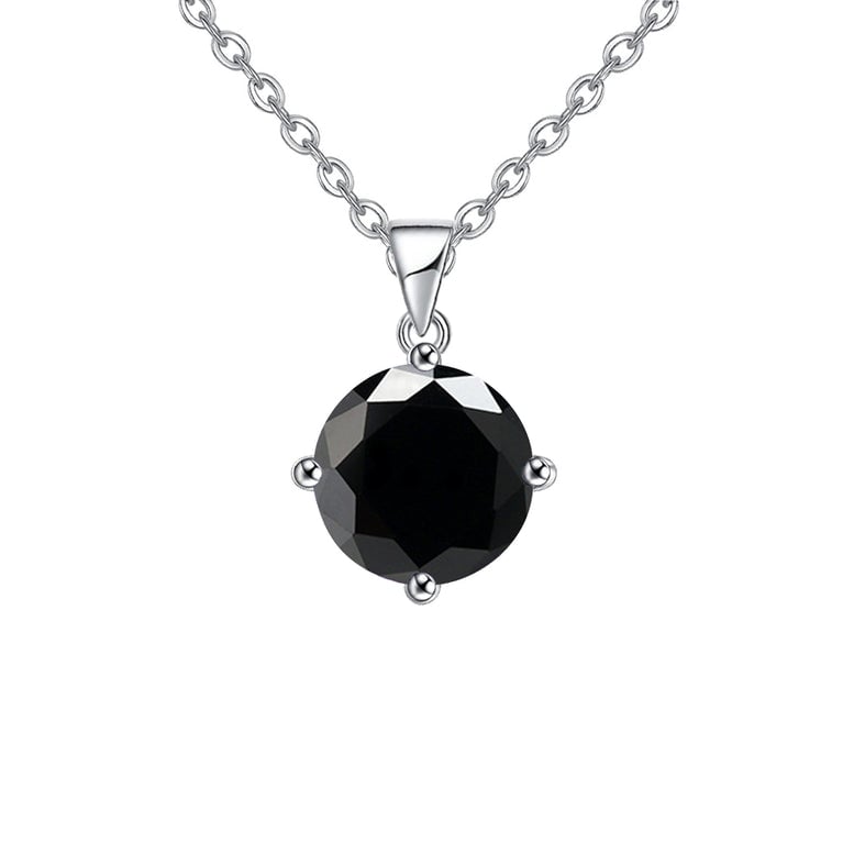 18K White Gold 3 Carat Created Black Sapphire Round Stud Necklace Plated 18 Inch Image 1