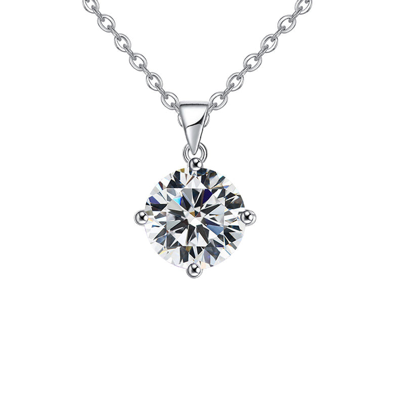 18K White Gold 3 Carat Created Cubic Zirconia Round Stud Necklace Plated 18 Inch Image 1