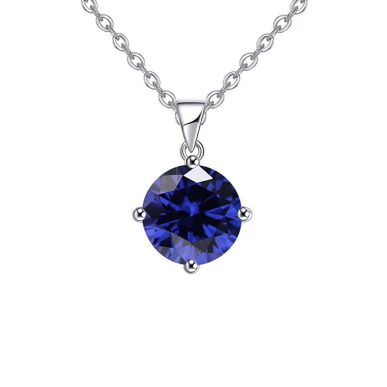 18K White Gold 4 Carat Created Blue Sapphire Round Stud Necklace Plated 18 Inch Image 1