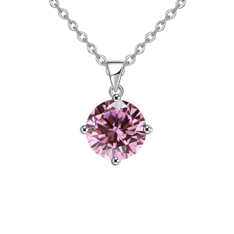 18K White Gold 1/2 Carat Created Pink Sapphire Round Stud Necklace Plated 18 Inch Image 1