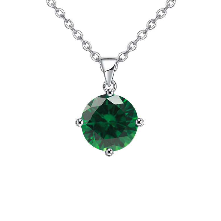 18K White Gold 1/2 Carat Created Emerald Round Stud Necklace Plated 18 Inch Image 1