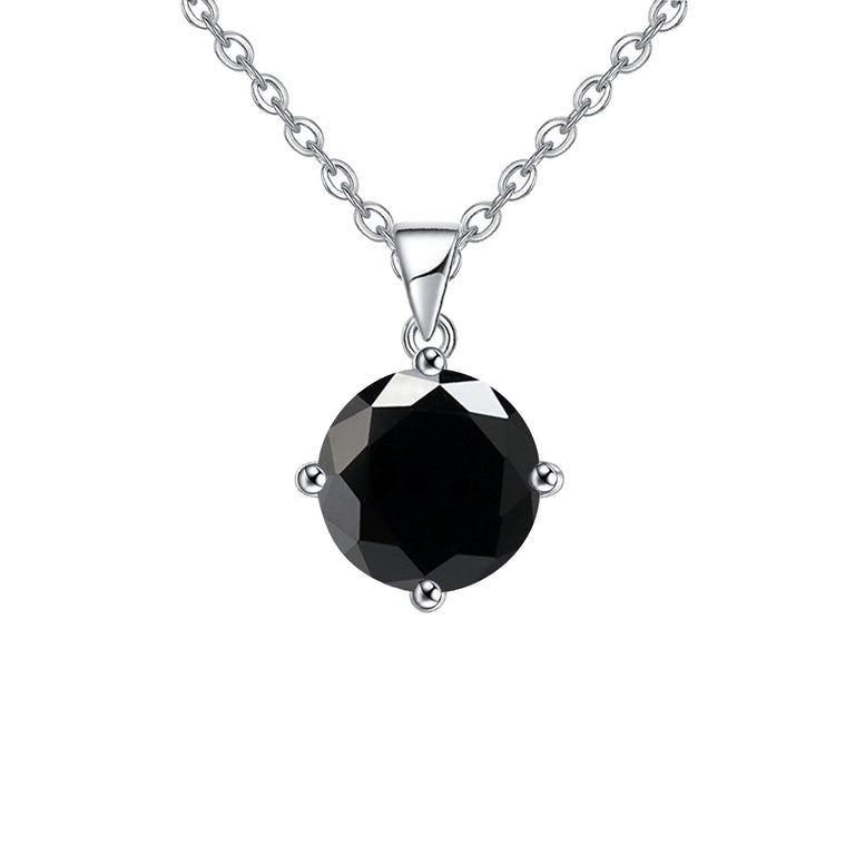 18K White Gold 1 Carat Created Black Sapphire Round Stud Necklace Plated 18 Inch Image 1