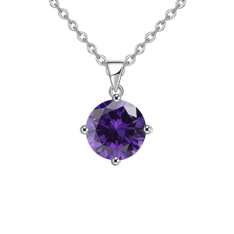 18K White Gold 1/2 Carat Created Amethyst Round Stud Necklace Plated 18 Inch Image 1