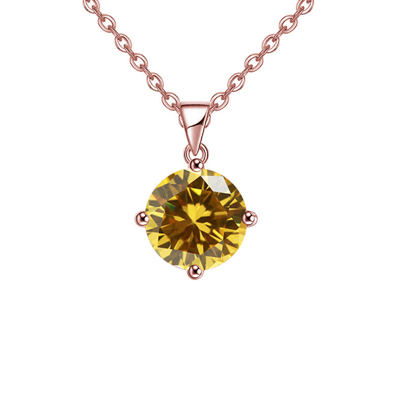 18K Rose Gold 3 Carat Created Citrine Round Stud Necklace Plated 18 Inch Image 1