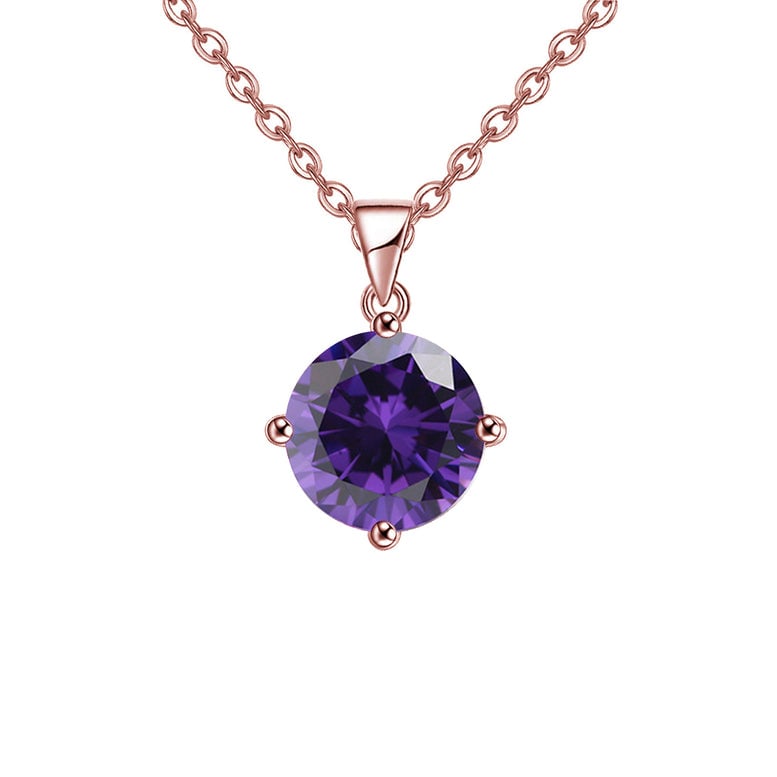 18K Rose Gold 1 Carat Created Amethyst Round Stud Necklace Plated 18 Inch Image 1