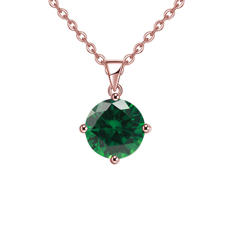 18K Rose Gold 1 Carat Created Emerald Round Stud Necklace Plated 18 Inch Image 1
