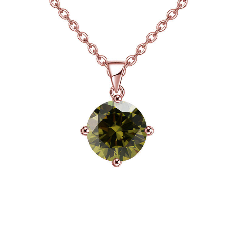 18K Rose Gold 3 Carat Created Peridot Round Stud Necklace Plated 18 Inch Image 1