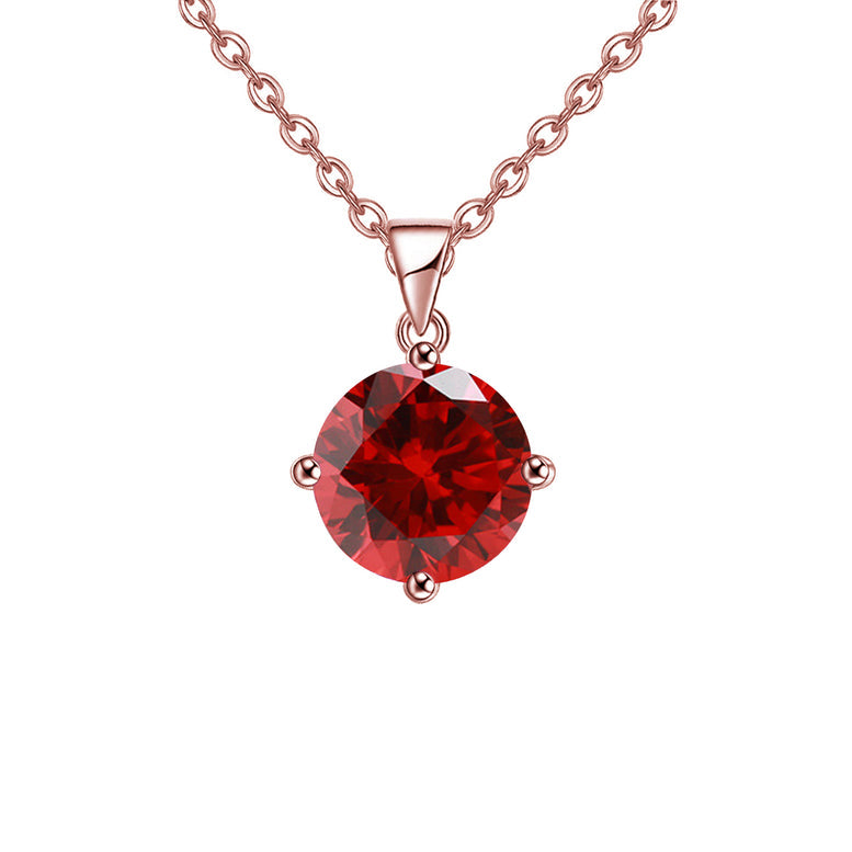 18K Rose Gold 2 Carat Created Ruby Round Stud Necklace Plated 18 Inch Image 1
