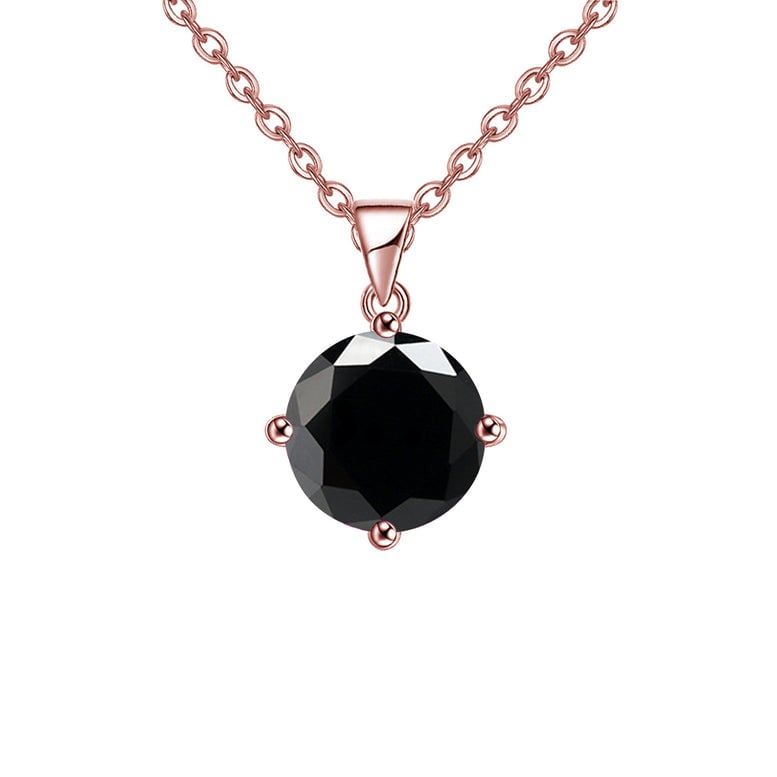 18K Rose Gold 4 Carat Created Black Sapphire Round Stud Necklace Plated 18 Inch Image 1