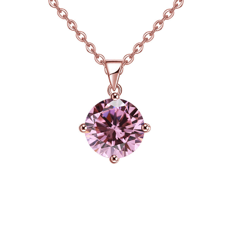 18K Rose Gold 1/2 Carat Created Pink Sapphire Round Stud Necklace Plated 18 Inch Image 1