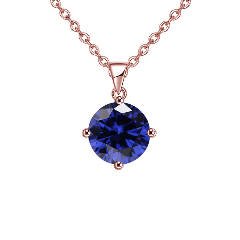 18K Rose Gold 2 Carat Created Blue Sapphire Round Stud Necklace Plated 18 Inch Image 1