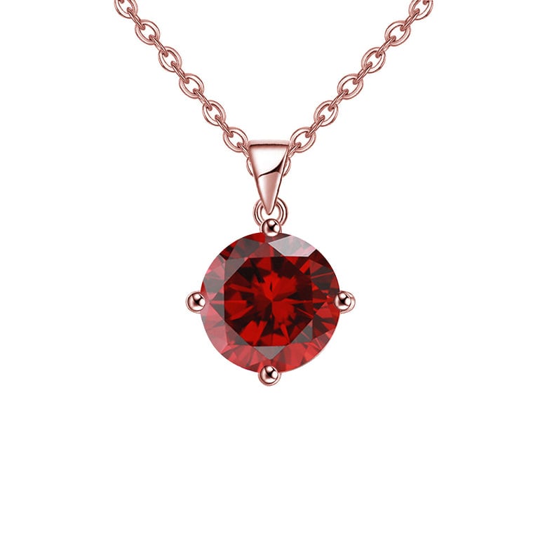 18K Rose Gold 1 Carat Created Ruby Round Stud Necklace Plated 18 Inch Image 1