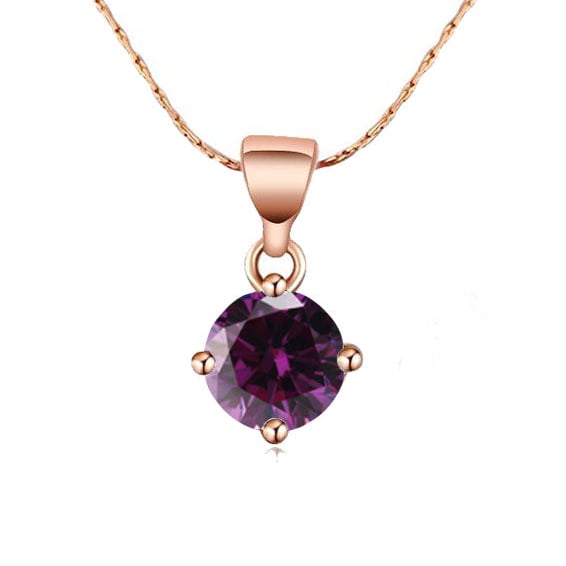 18K Rose Gold 1/2 Carat Created Tanzanite Round Stud Necklace Plated 18 Inch Image 1