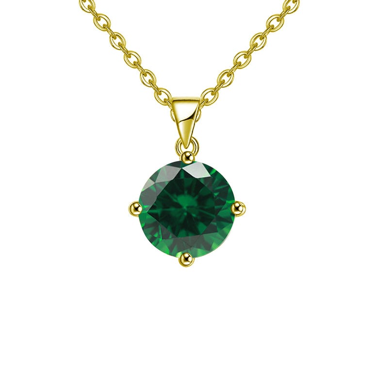 18K Yellow Gold 2 Carat Created Emerald Round Stud Necklace Plated 18 Inch Image 1