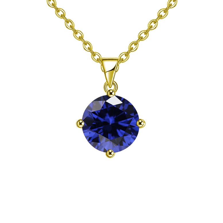18K Yellow Gold 2 Carat Created Blue Sapphire Round Stud Necklace Plated 18 Inch Image 1