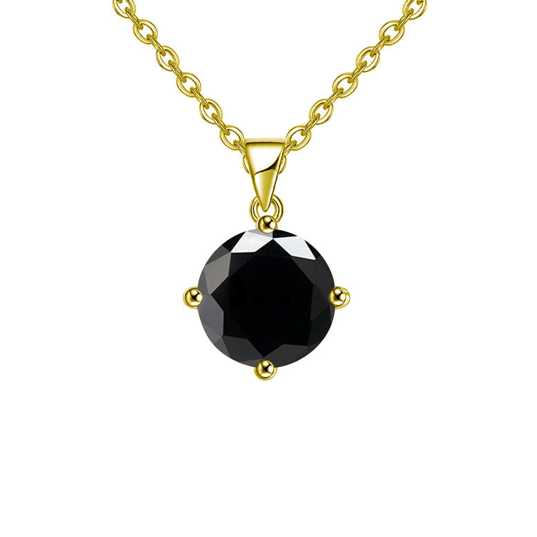 18k Yellow Gold 2 Carat Created Black Sapphire Round Stud Necklace Plated 18 Inch Image 1